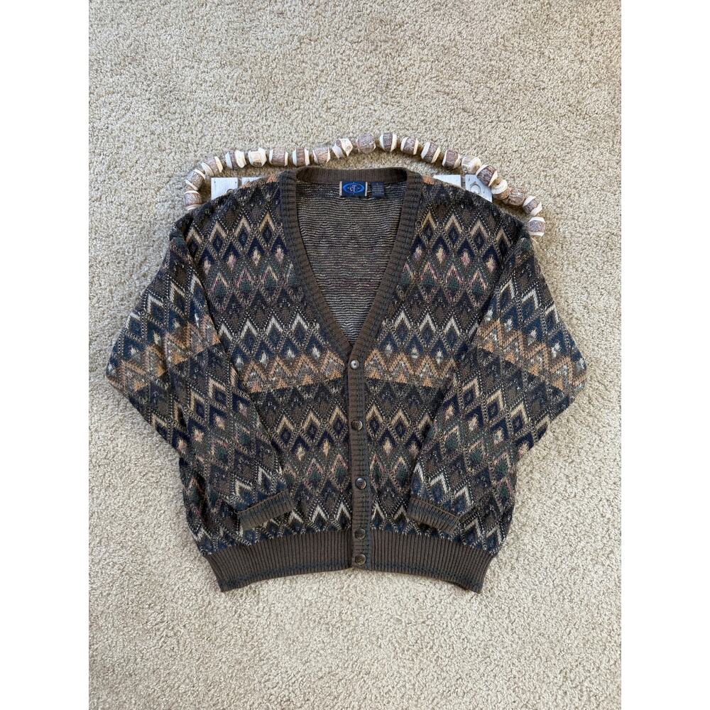 Rare Vintage CT Big Diamond Multicolor Coogi Style Carsigan Sweater